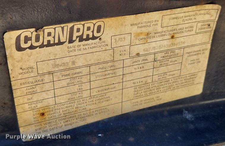 image for item JB9686 2003 Cornelius UT-20H  equipment trailer