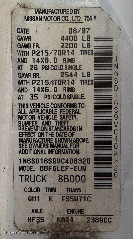 image for item JD9772 1997 Nissan  pickup truck