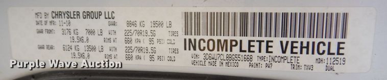 image for item JL9765 2011 Dodge  Ram 5500HD  Crew Cab utility / service truck