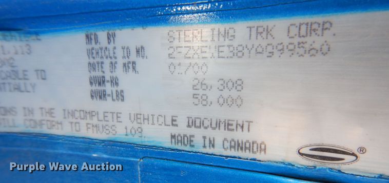 image for item JL9771 2000 Sterling LT9500  crane truck