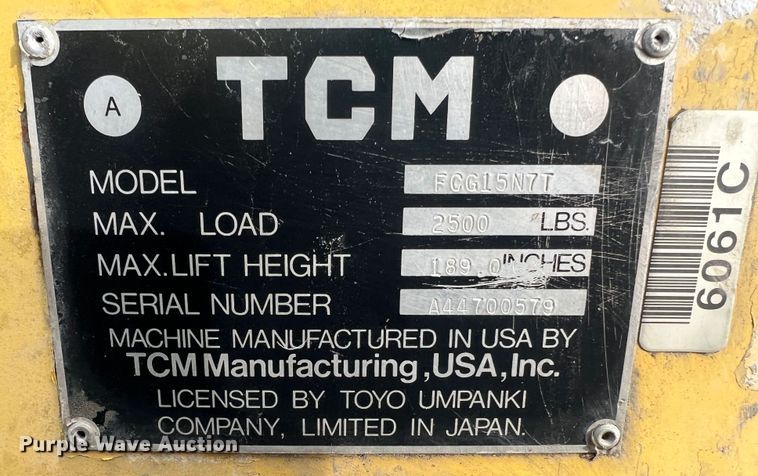 image for item JU9856 TCM FCG15N7T  forklift