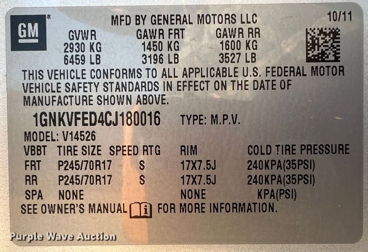 image for item JV9487 2012 Chevrolet Traverse  SUV