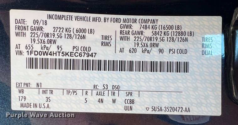 image for item JV9499 2019 Ford F450 Super Duty XLT  utility / service truck