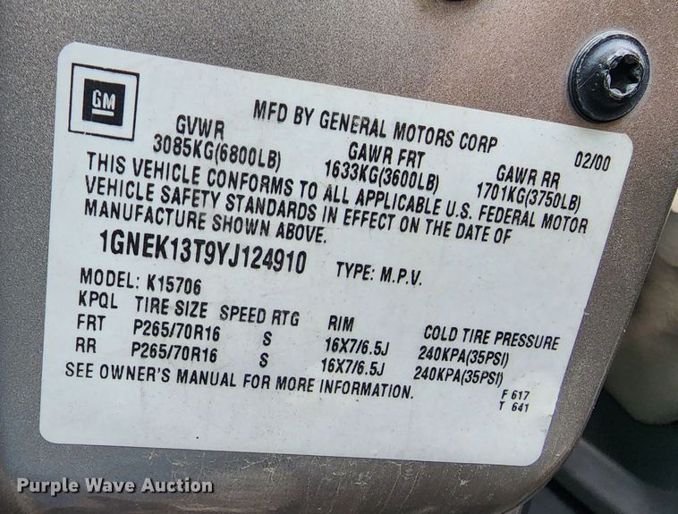 image for item JW9920 2000 Chevrolet Tahoe  SUV