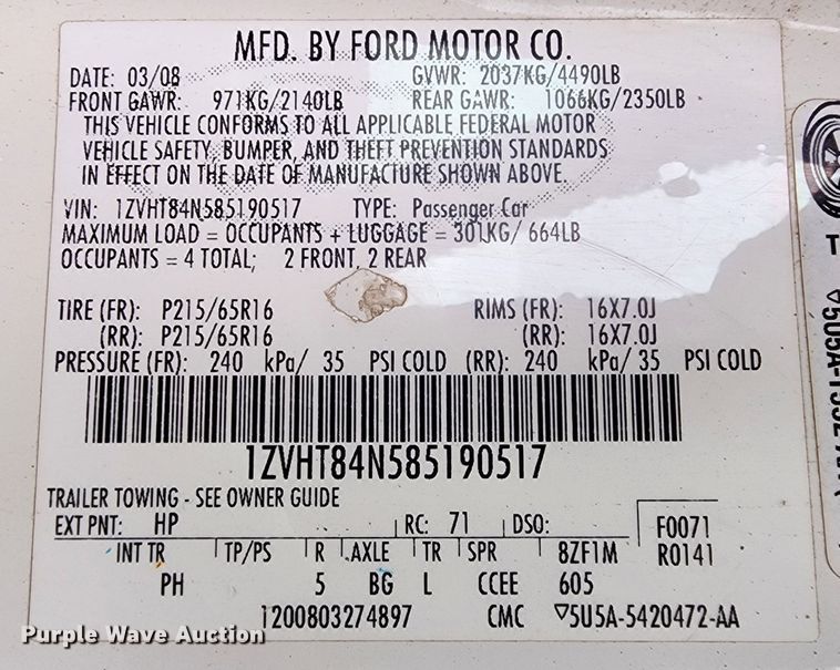 image for item JW9923 2008 Ford Mustang  convertible