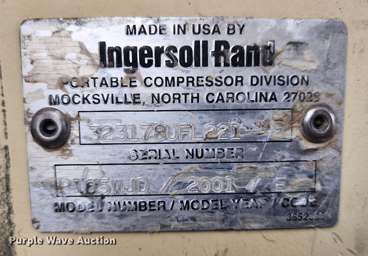 image for item JW9931 2001 Ingersoll Rand P185  air compressor