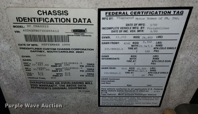 image for item JW9945 2000 Fleetwood Bounder  RV