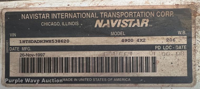 image for item KF9728 1998 International 4900  refuse truck