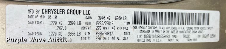 image for item KF9766 2011 Dodge Ram 1500  Quad Cab pickup truck