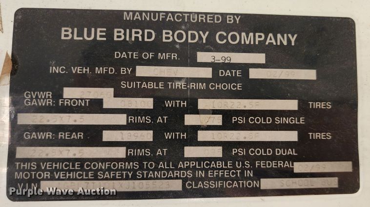 image for item KH9193 1999 Blue Bird  school bus