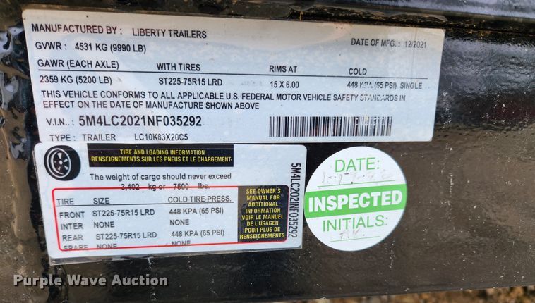 image for item KT9553 2022 Liberty  equipment trailer