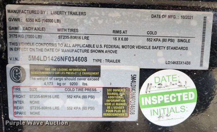 image for item KT9555 2022 Liberty  dump trailer