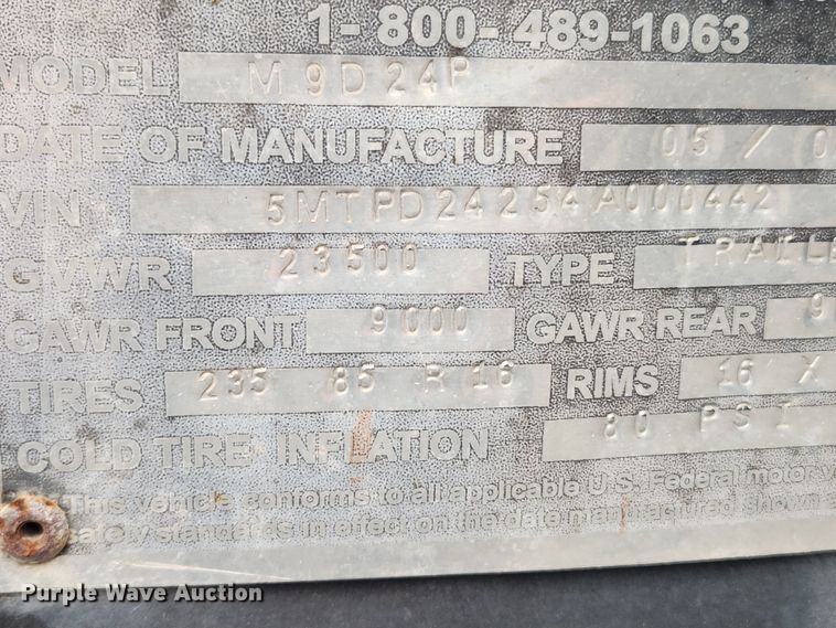 image for item KT9570 2004 Millenium M9D24P  equipment trailer