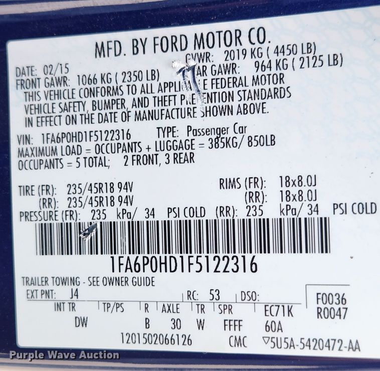 image for item KT9583 2015 Ford Fusion SE