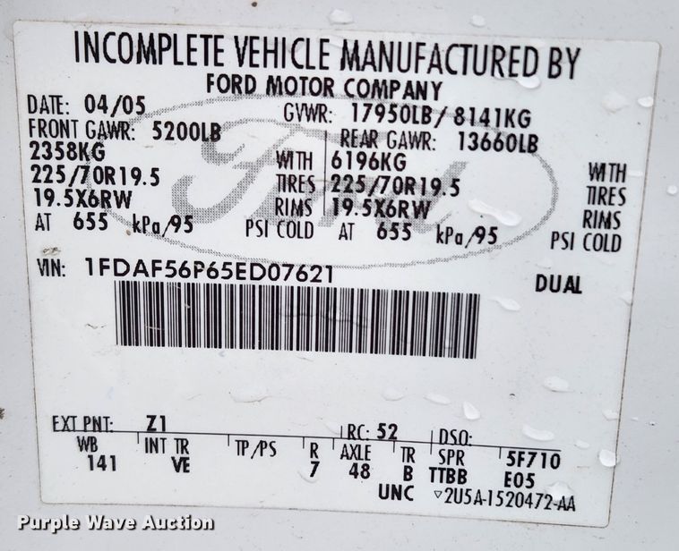 image for item KT9604 2005 Ford F550 Super Duty XL  utility / service truck