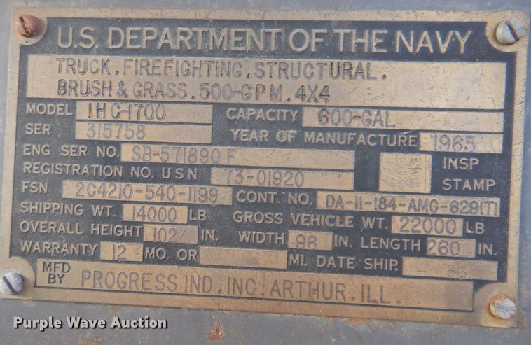 image for item KW9612 1965 International Loadstar 1700  fire truck