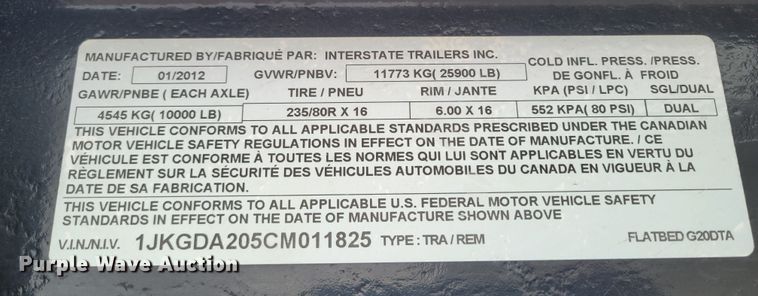 image for item LG9360 2012 Interstate G20DTA  equipment trailer