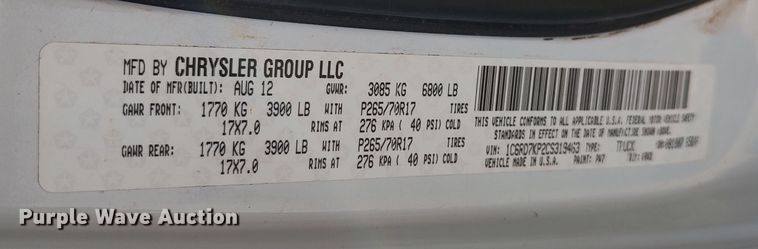 image for item LK9346 2012 Dodge Ram 1500  Crew Cab pickup truck