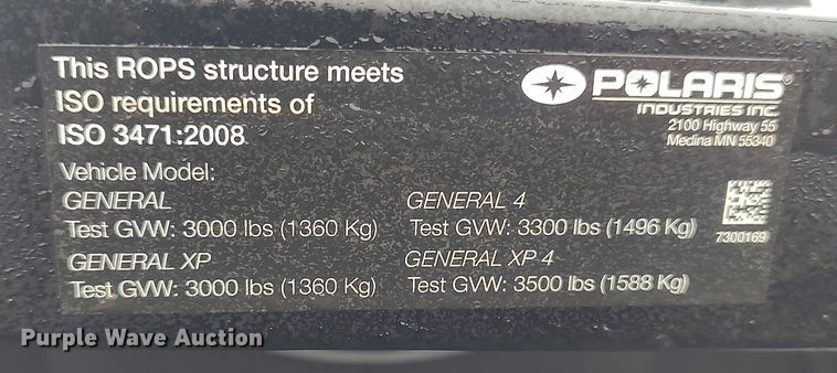 image for item LK9410 2021 Polaris General 1000  utility vehicle