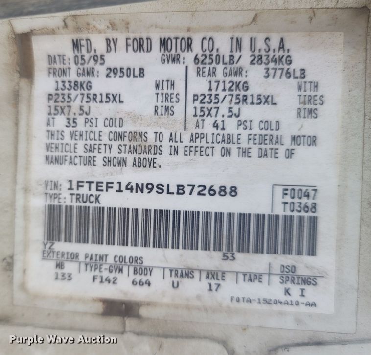 image for item LN9743 1995 Ford F150  pickup truck