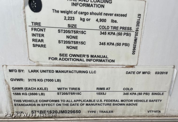 image for item LP9072 2018 Lark  enclosed cargo trailer