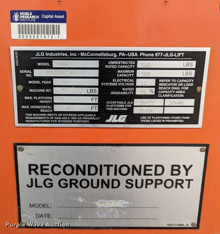 image for item LP9098 2004 JLG 800AJ  boom lift