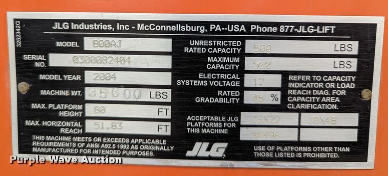 image for item LP9098 2004 JLG 800AJ  boom lift