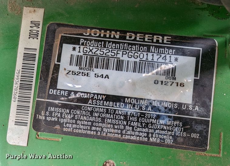 image for item LP9119 2015 John Deere Z525E  ZTR lawn mower