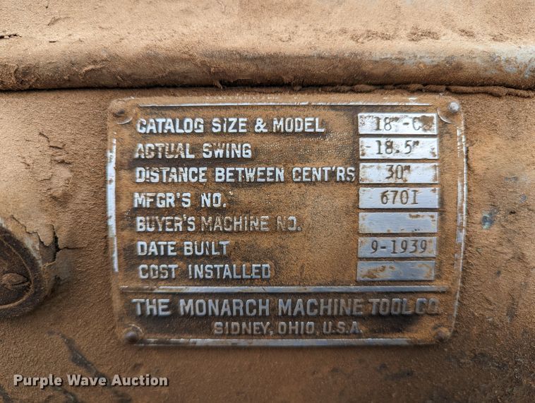 image for item LP9125 1939 Monarch C  18" lathe