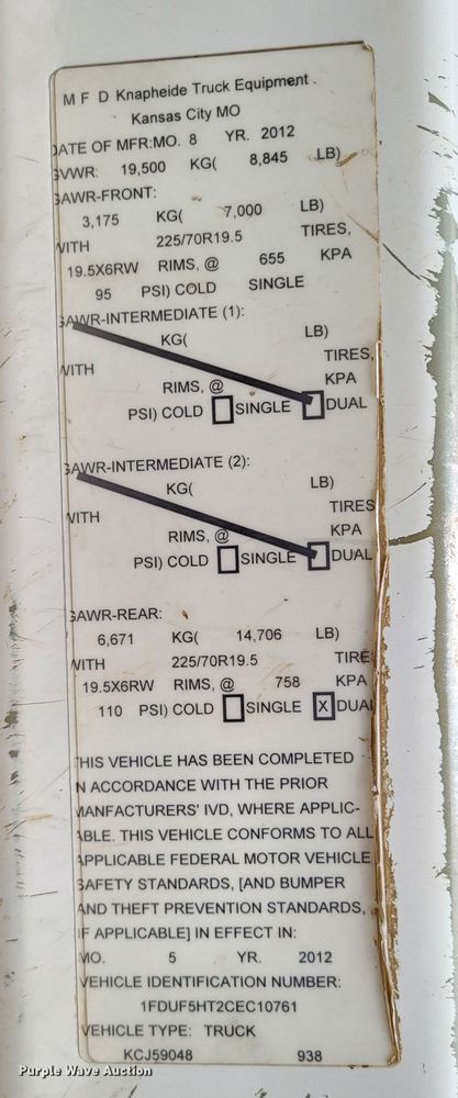 image for item LR9089 2012 Ford F550 Super Duty XL  truck cab and chassis