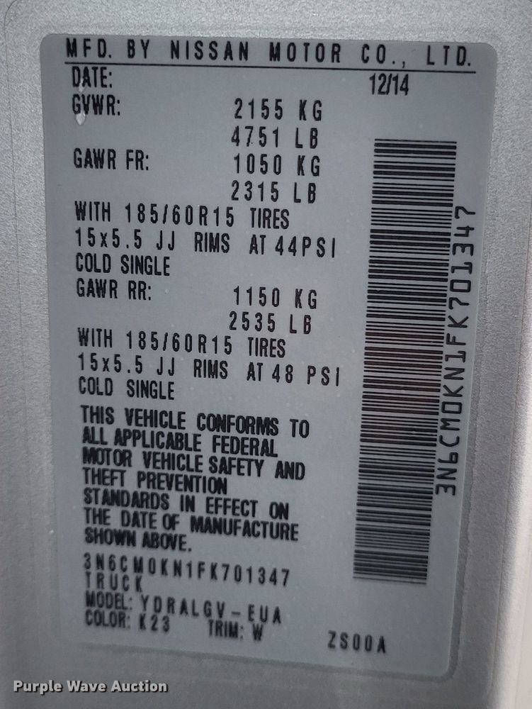 image for item LR9137 2015 Nissan NV200 SV  van