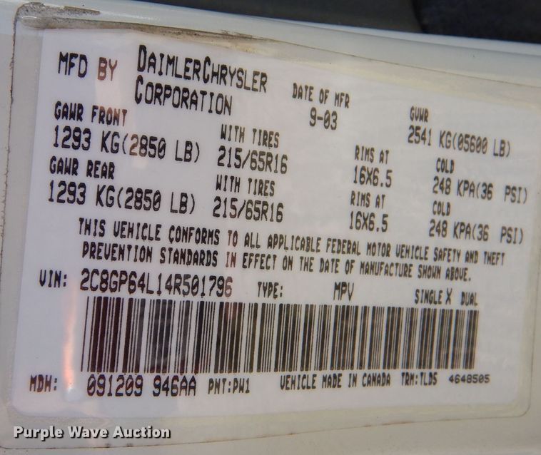 image for item LU9657 2004 Chrysler Town & Country Limited  van