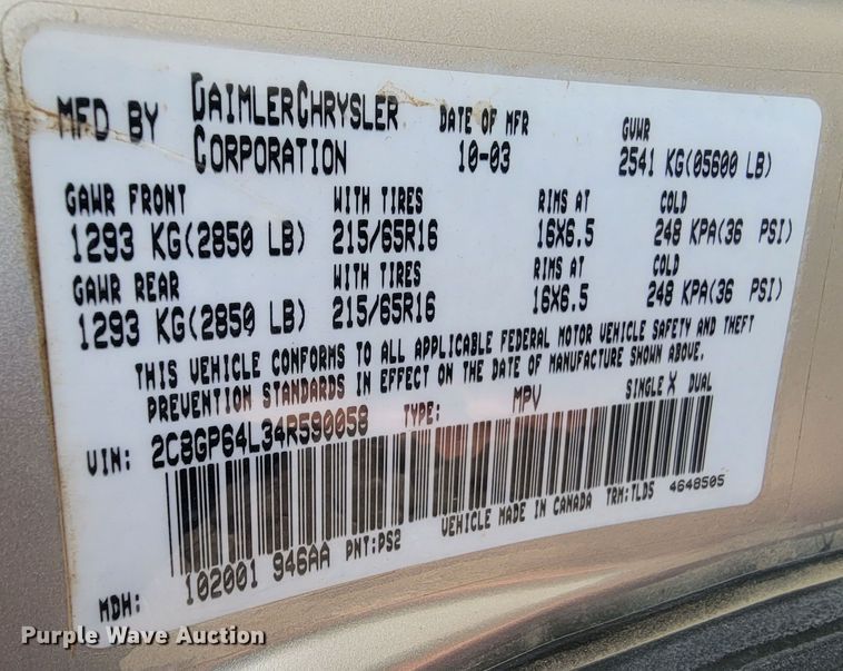 image for item ME9604 2004 Chrysler Town & Country Limited  van