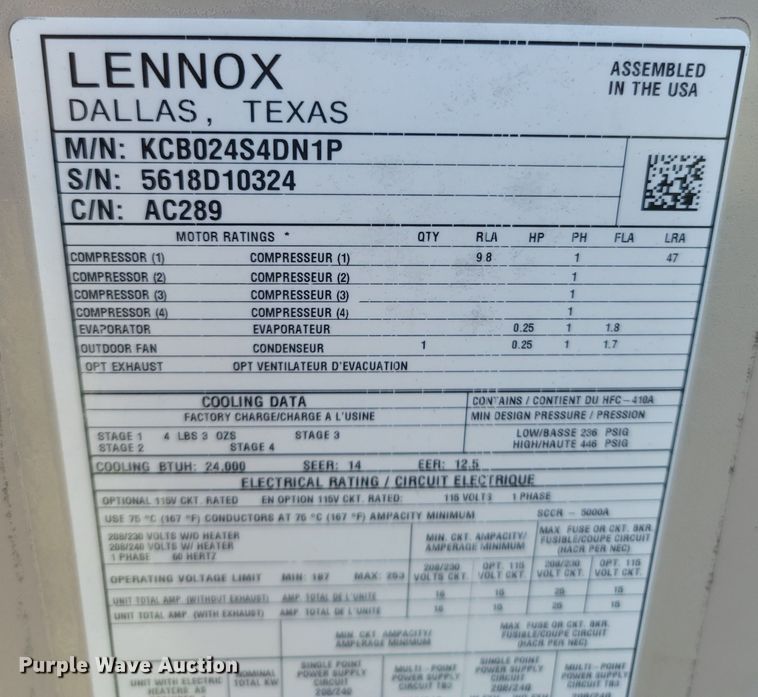 image for item MH9569 Lennox KCB024S4DN1P  AC unit