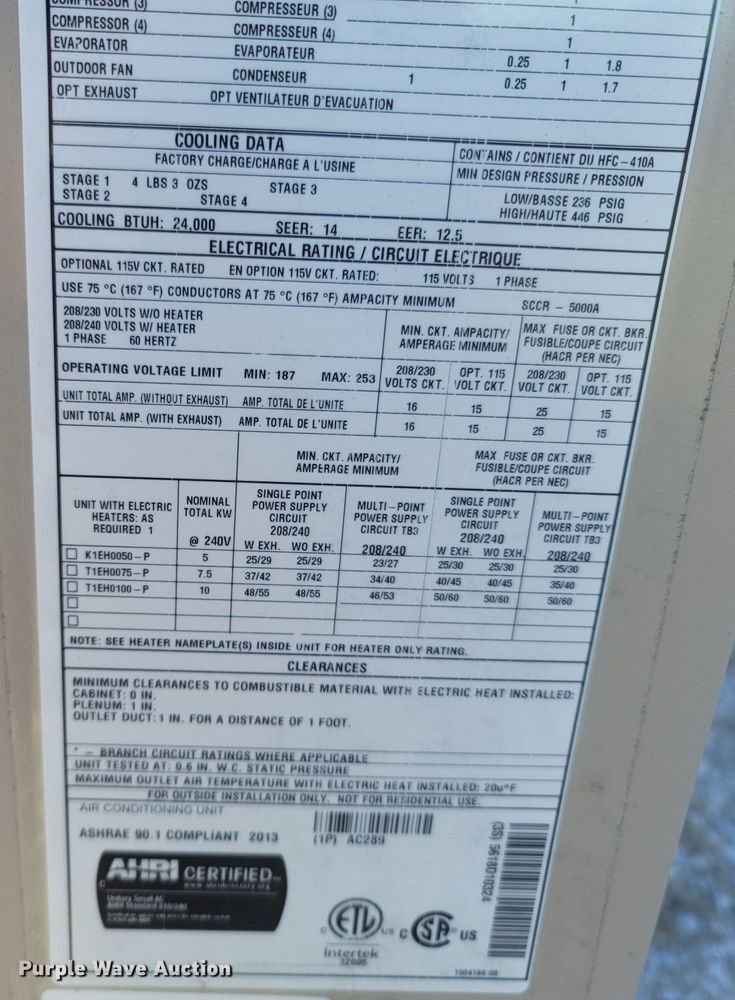 image for item MH9569 Lennox KCB024S4DN1P  AC unit
