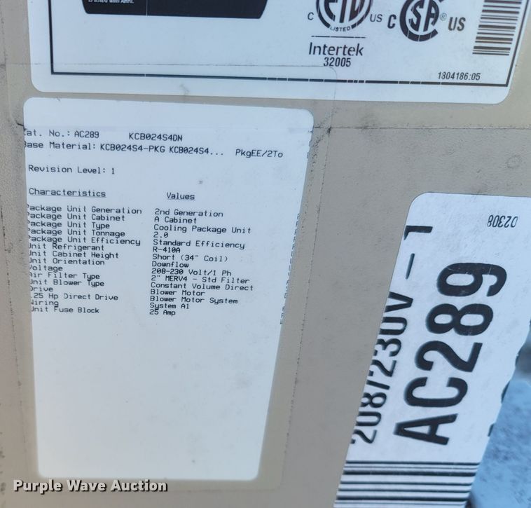 image for item MH9569 Lennox KCB024S4DN1P  AC unit