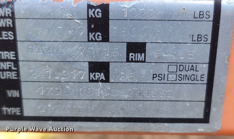 image for item MH9577 2012 K&K Systems  arrow board trailer