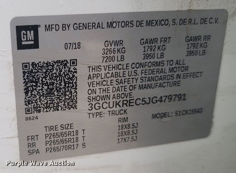 image for item MH9597 2018 Chevrolet Silverado 1500  Crew Cab pickup truck