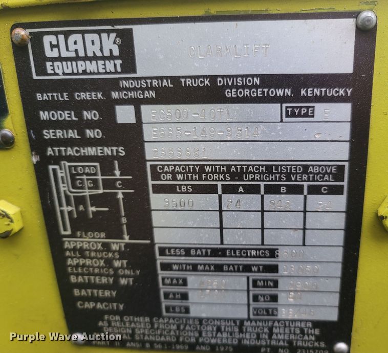image for item MH9615 Clark EC500-40TL  forklift