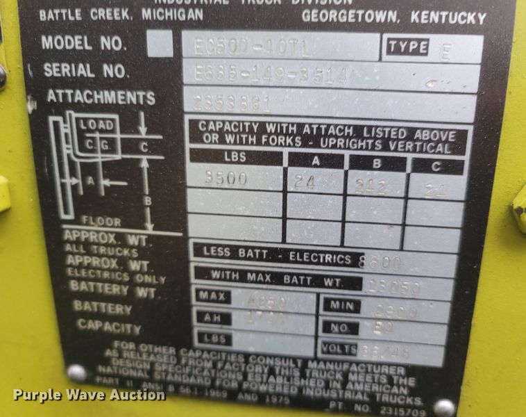 image for item MH9615 Clark EC500-40TL  forklift
