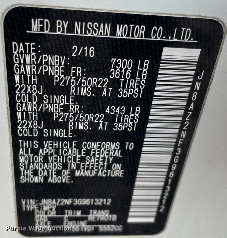 image for item MI9559 2016 Infiniti QX80  SUV