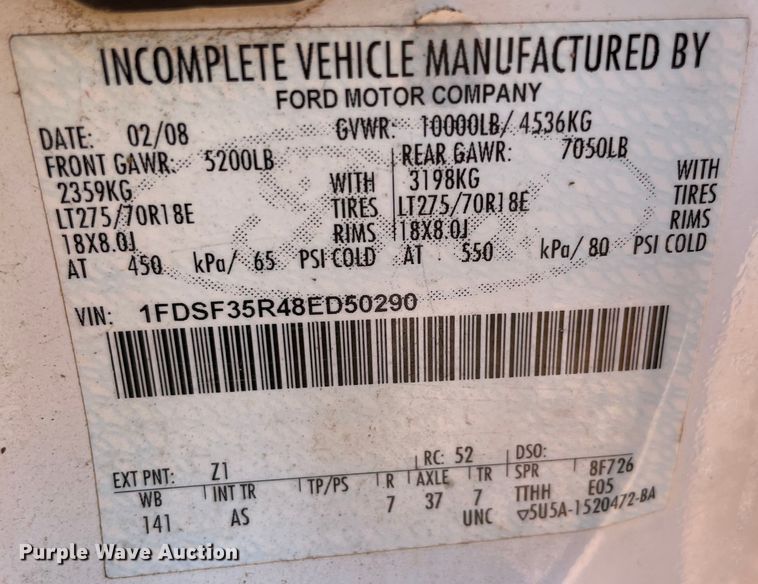 image for item MI9646 2008 Ford F350 Super Duty XL  flatbed pickup truck