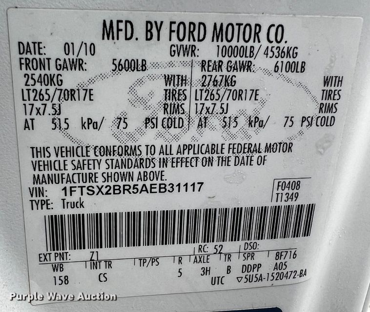 image for item MJ9227 2010 Ford F250 Super Duty XL  SuperCab pickup truck