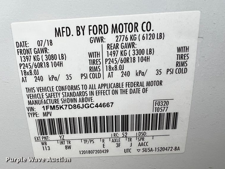 image for item MJ9228 2018 Ford Explorer  SUV
