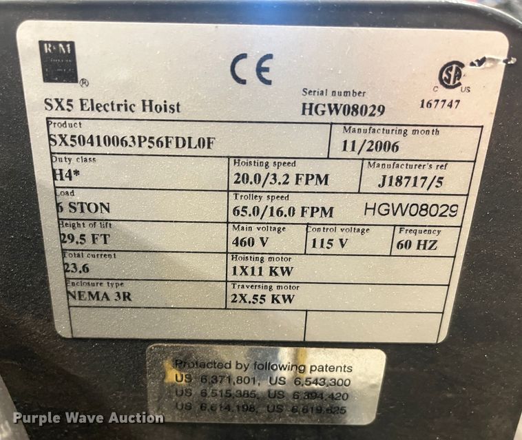 image for item MN9394 2006 R&M  cable hoist