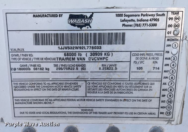 image for item MN9431 2002 Wabash  dry van trailer