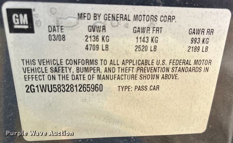 image for item MN9481 2008 Chevrolet Impala LTZ