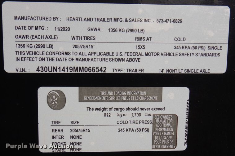 image for item MW9411 2021 Heartland  utility trailer