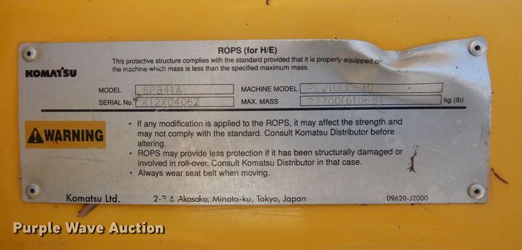 image for item AF9365 2014 Komatsu PC210LC-10  excavator