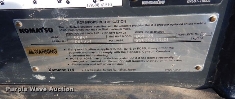 image for item AF9366 2014 Komatsu D61PX-23  dozer